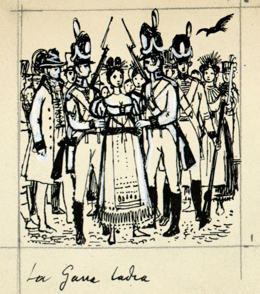 File:Disegno per copertina di libretto, disegno di Peter Hoffer per La gazza ladra (s.d.) - Archivio Storico Ricordi ICON012367.jpg