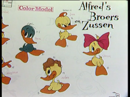 Alfred's Broers en Zussen Character Sheet as seen in a screenshot from the behind-the-scenes documentary Wie wird eine Ente zum Fernsehstar? - Die Entstehung der Zeichentrickfigur Alfred J. Kwak